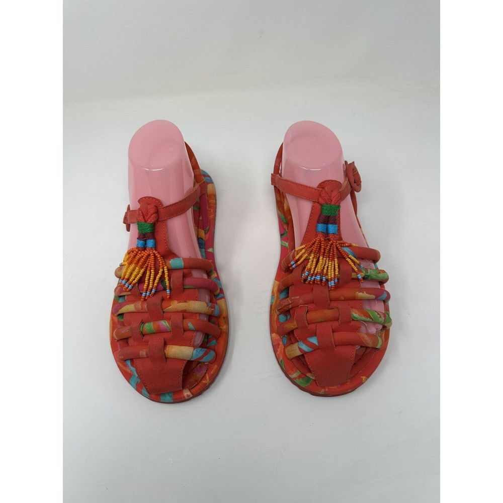 FARM Rio Red Multicolor Beaded Tassel Woven Sandals